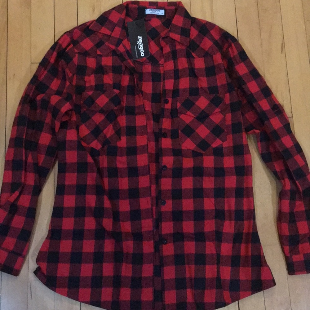 Black and red flannel. Never worn.